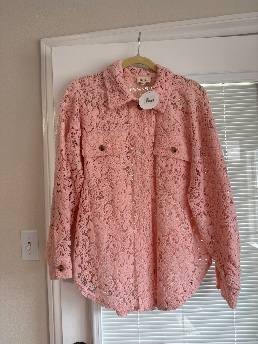 BiBi Pink Lace Button-Down Shirt Jacket